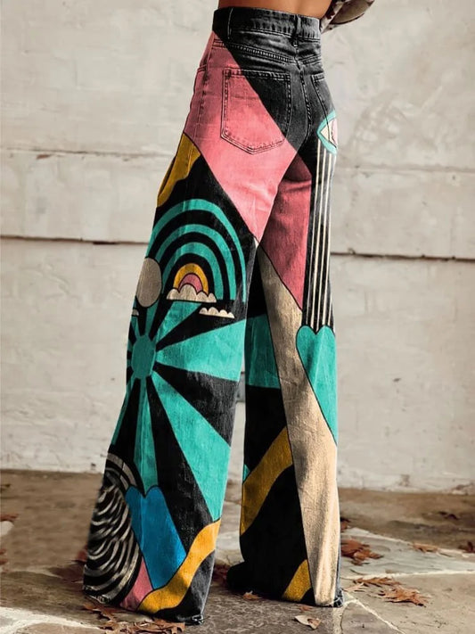 The Enigma | Super Wide-Leg Abstract Pop-Art Denim