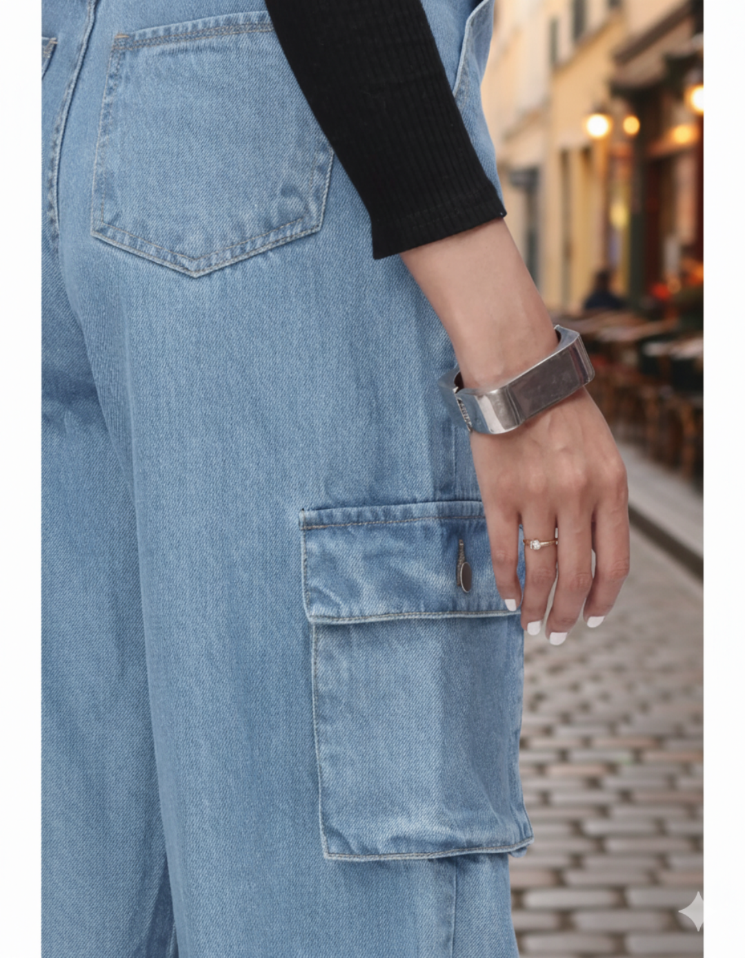 The Bet | Mid Wash Wide-Leg Flap Pocket Cargo (Almost Perfect)