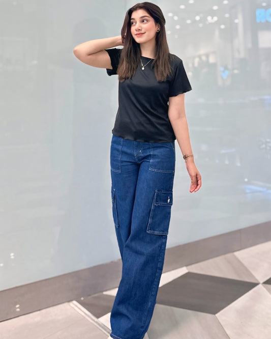 The Journey | Dark Blue Wide-Leg Flap Pocket Cargo