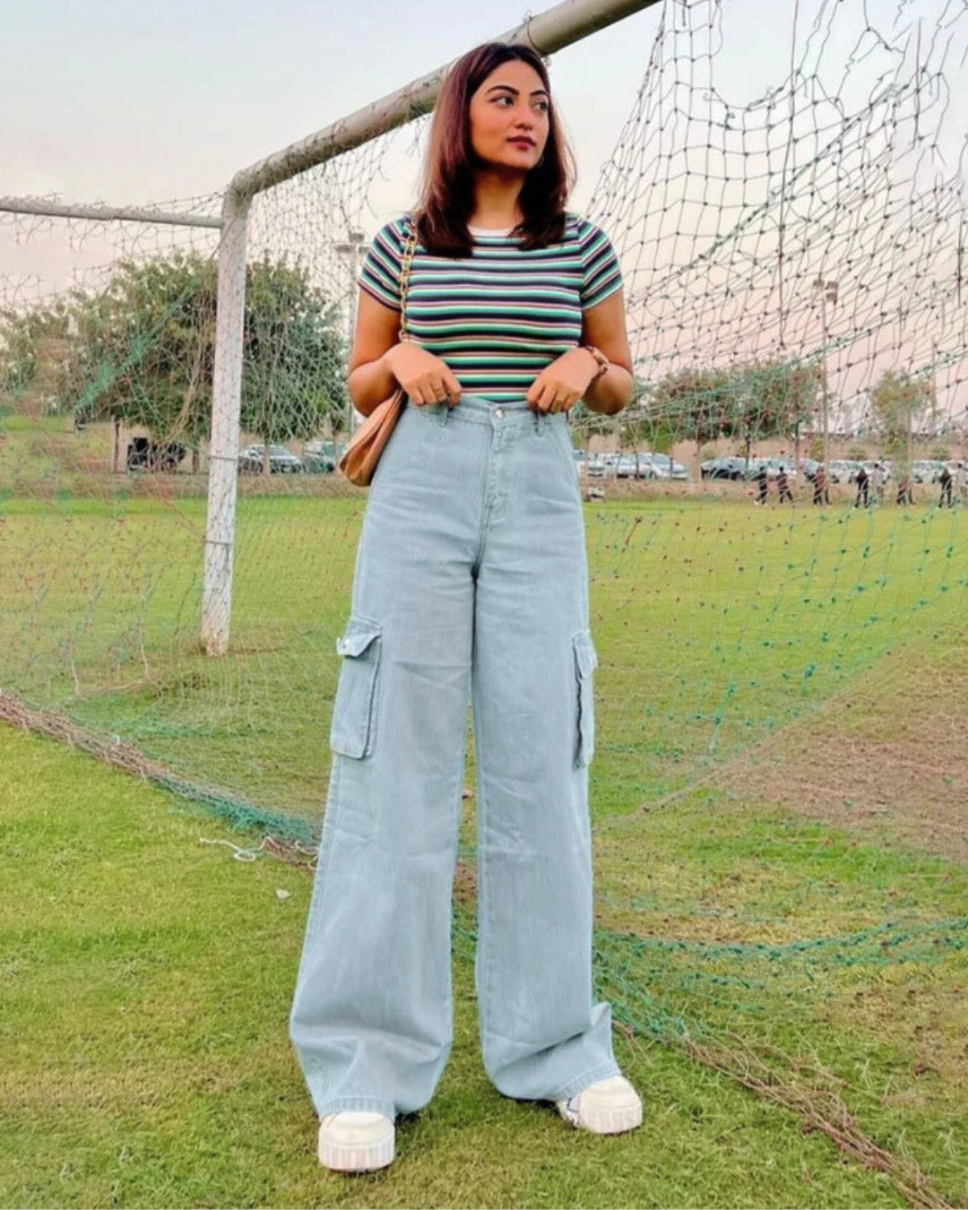 The Bet | Mid Wash Wide-Leg Flap Pocket Cargo