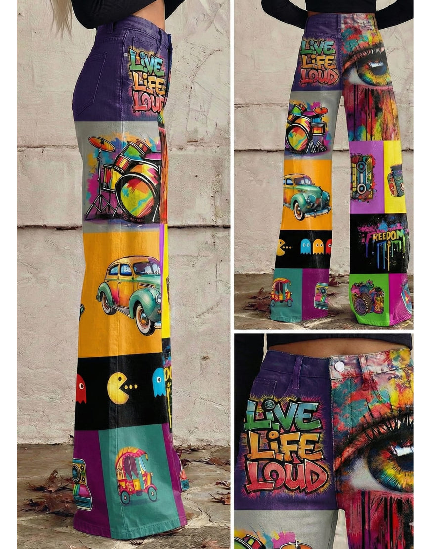 The Freedom | Super Wide-Leg Retro Graffiti Denim