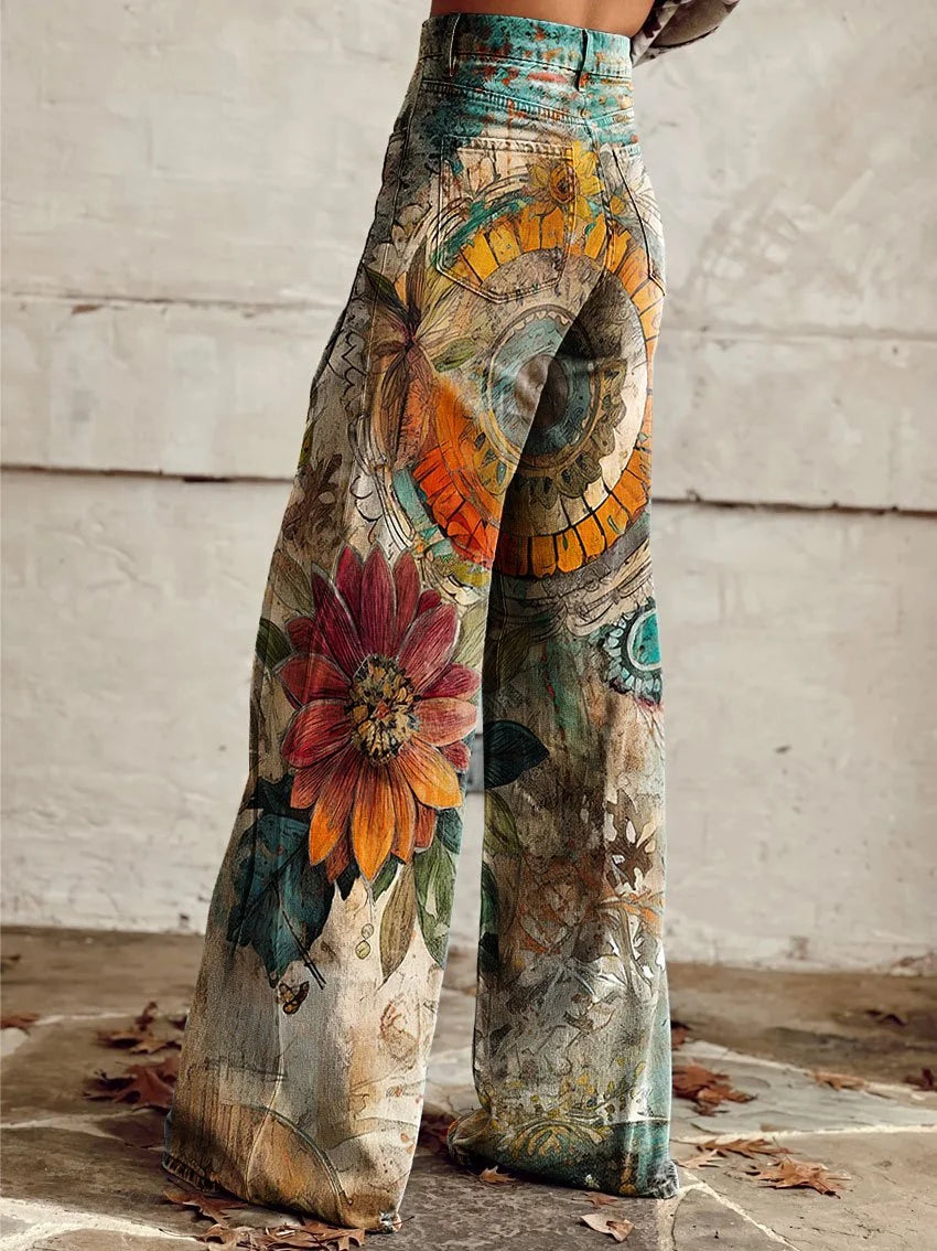 The Masterpiece | Super Wide-Leg Painted Sunflower Denim