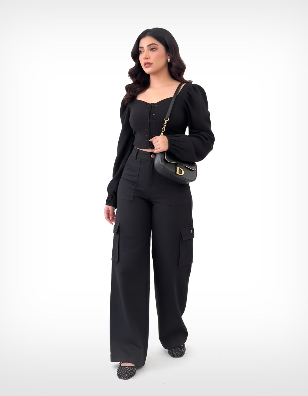 The Core | Black Wide-Leg Flap Pocket Cargo Jeans