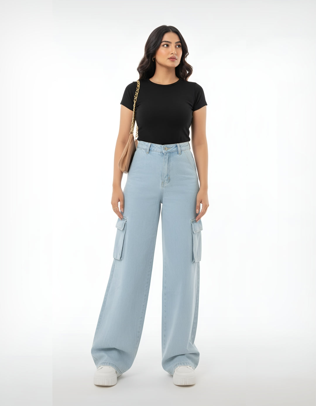 The Breeze | Ice Blue Wide-Leg Flap Pocket Cargo