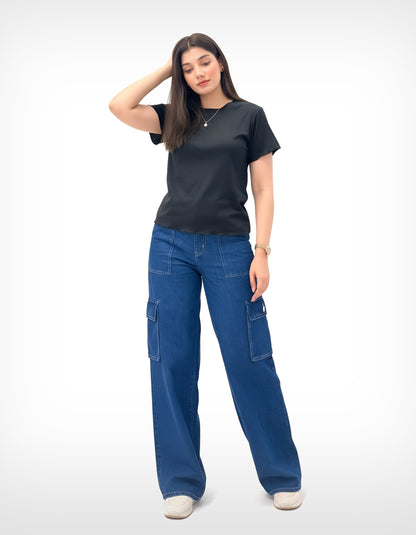 The Journey | Dark Blue Wide-Leg Flap Pocket Cargo