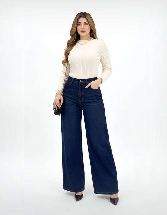 Royal Rebellion | Navy Blue Wide-Leg Jeans