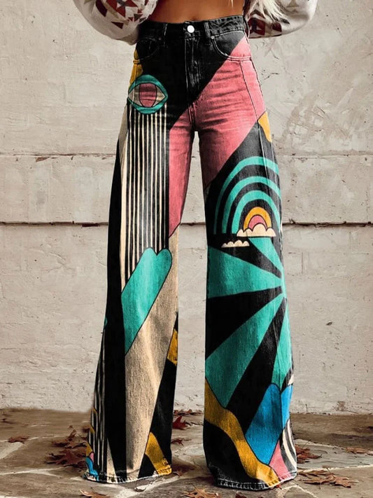 The Enigma | Super Wide-Leg Abstract Pop-Art Denim