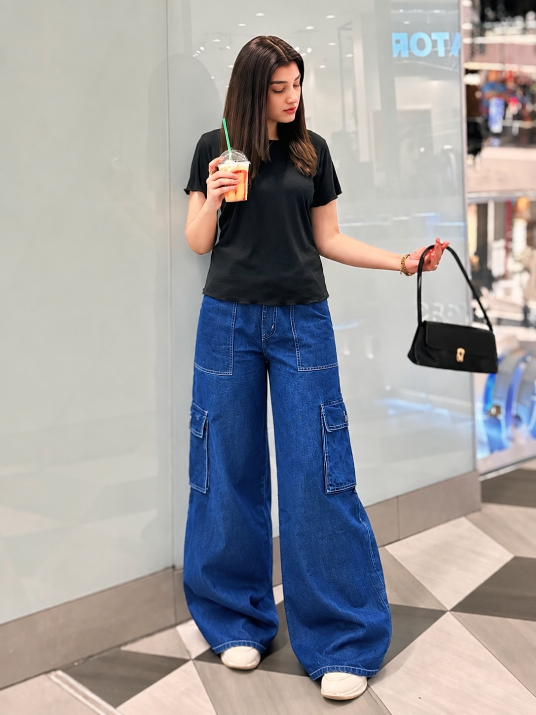 The Journey - Dark Blue Wide-Leg Flap Pocket Cargo; front outfit view