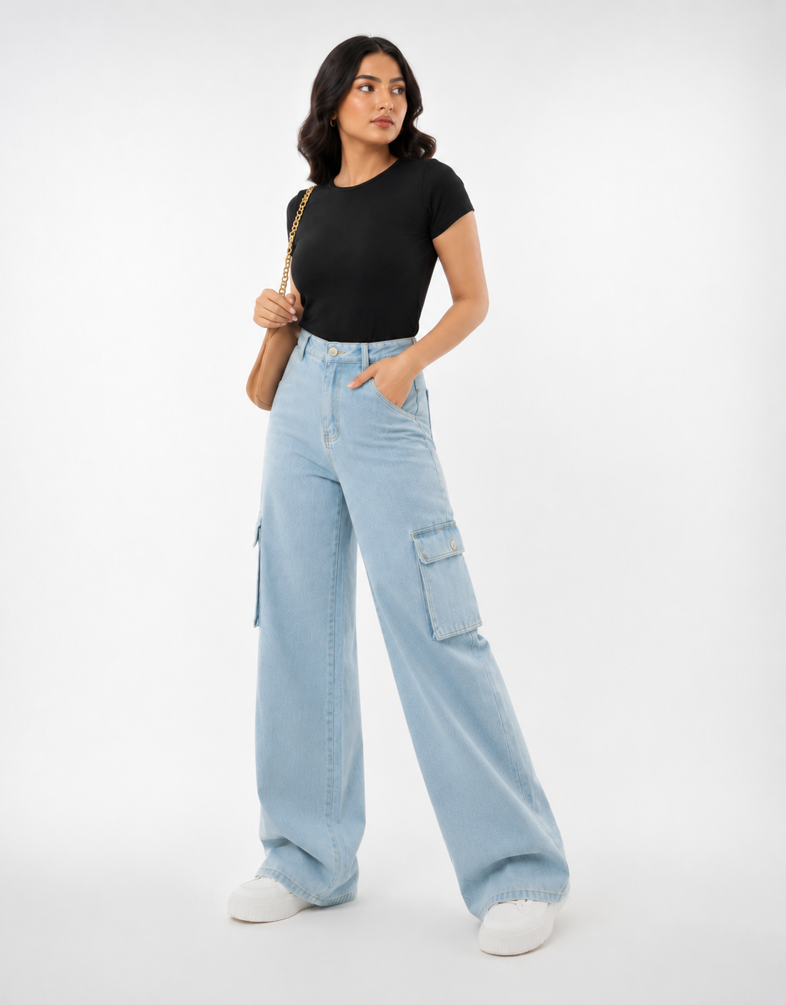 The Breeze | Ice Blue Wide-Leg Flap Pocket Cargo