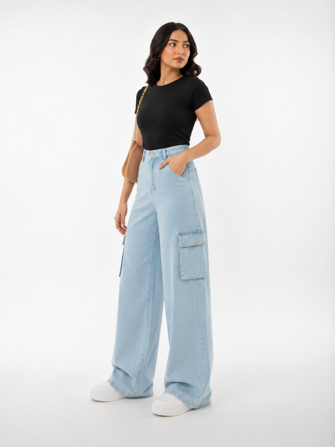 The Breeze | Ice Blue Wide-Leg Flap Pocket Cargo