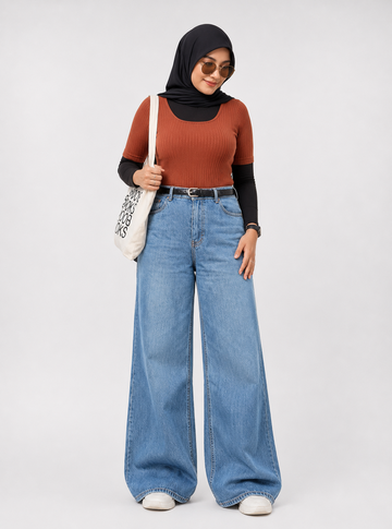 The Canyon - Stone Blue Wide-Leg Jeans; front view on model
