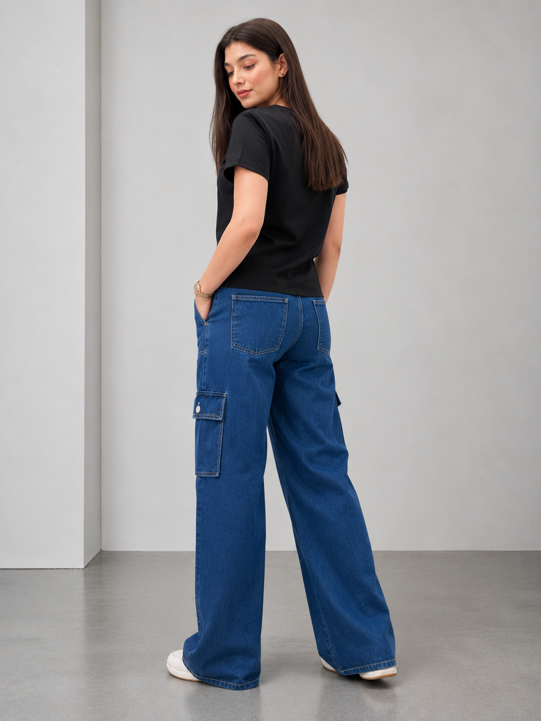 The Journey | Dark Blue Wide-Leg Flap Pocket Cargo