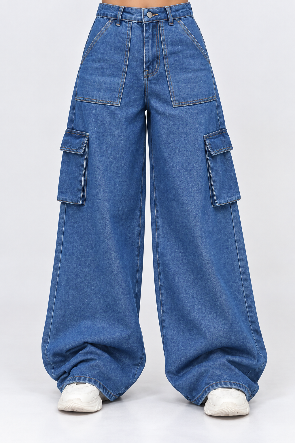 The Street - Stone Blue Wide-Leg Flap Pocket Cargo; front product view