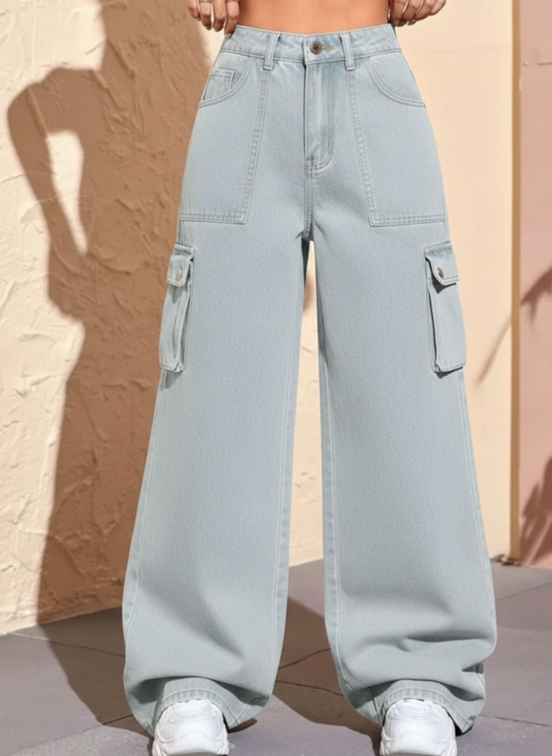 The Breeze | Ice Blue Wide-Leg Flap Pocket Cargo