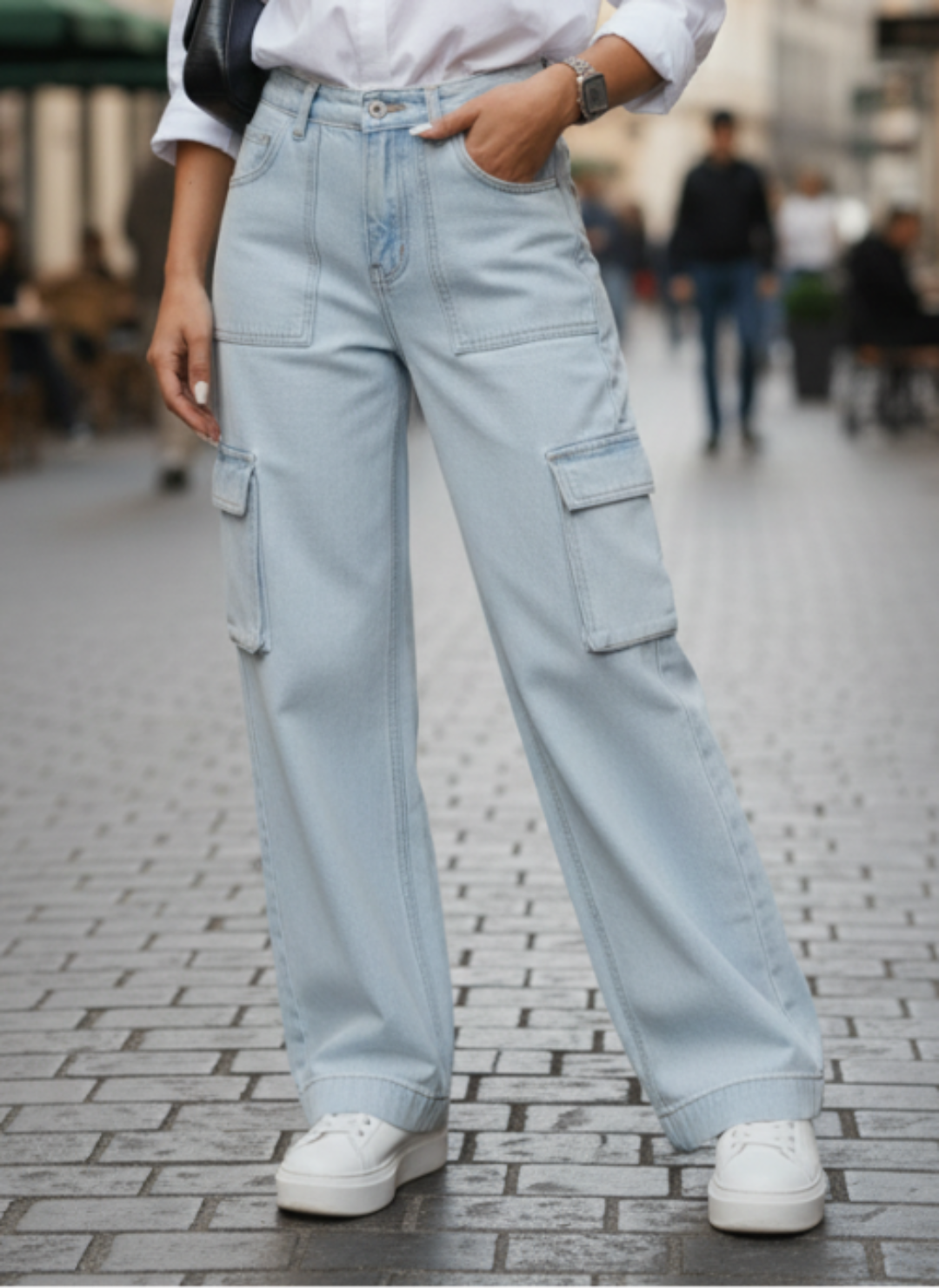 The Breeze | Ice Blue Wide-Leg Flap Pocket Cargo