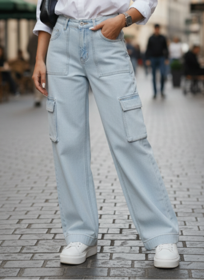 The Breeze | Ice Blue Wide-Leg Flap Pocket Cargo