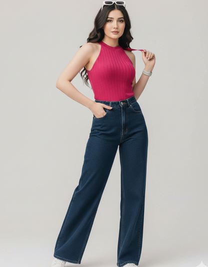 Royal Rebellion | Navy Blue Wide-Leg Jeans