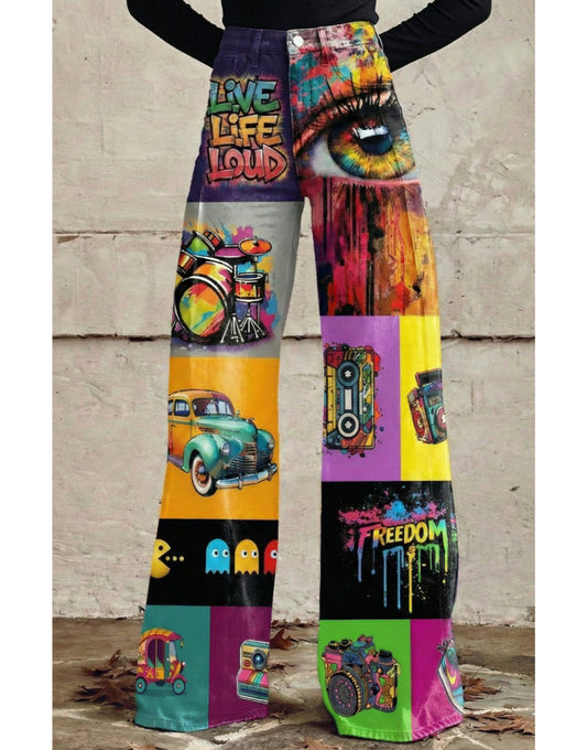 The Freedom | Super Wide-Leg Retro Graffiti Denim