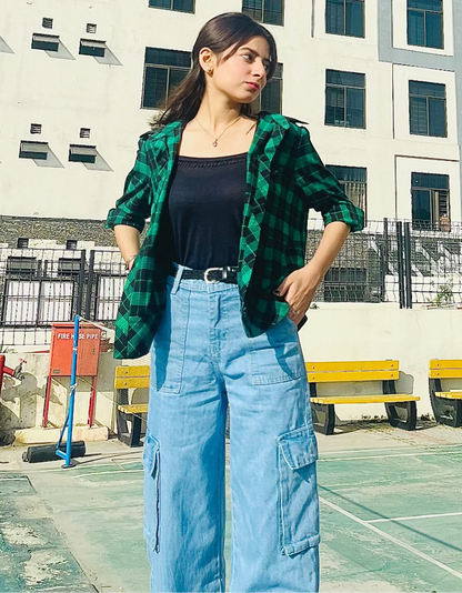 The Bet | Mid Wash Wide-Leg Flap Pocket Cargo
