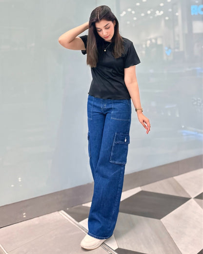 The Journey | Dark Blue Wide-Leg Flap Pocket Cargo