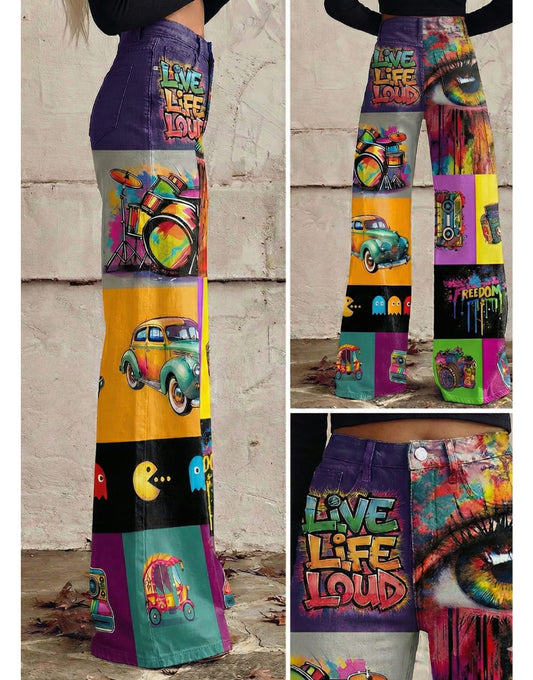 The Freedom | Super Wide-Leg Retro Graffiti Denim