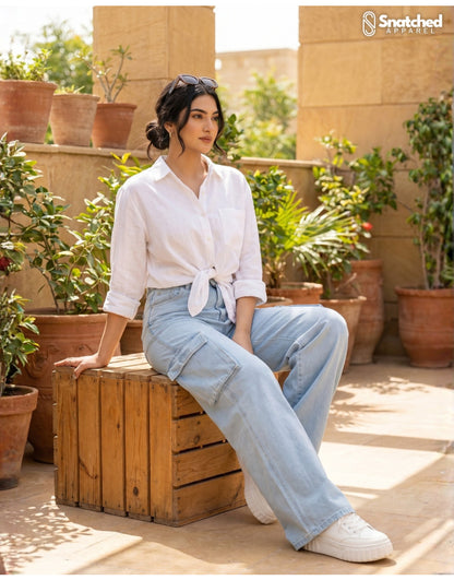 The Breeze | Ice Blue Wide-Leg Flap Pocket Cargo