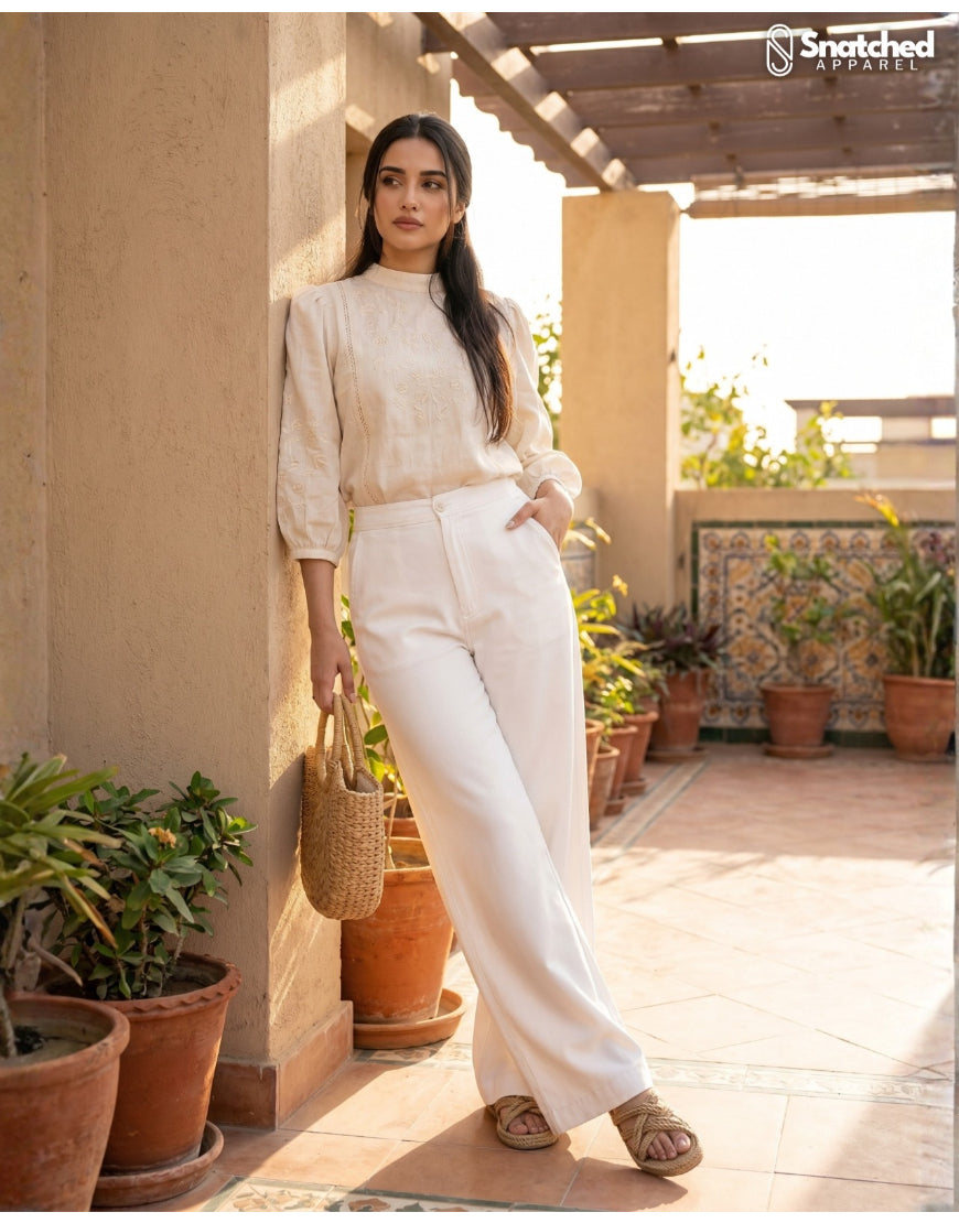 The Slay | White Wide-Leg Jeans