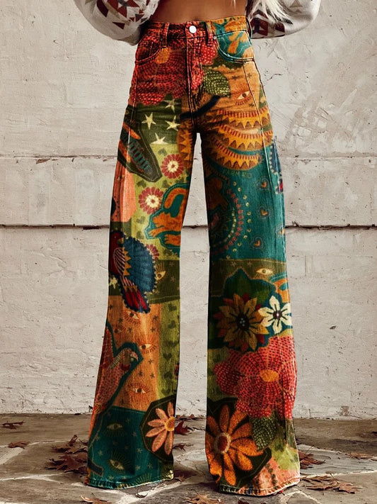 The Wildflower | Super Wide-Leg Tropical Jungle Denim