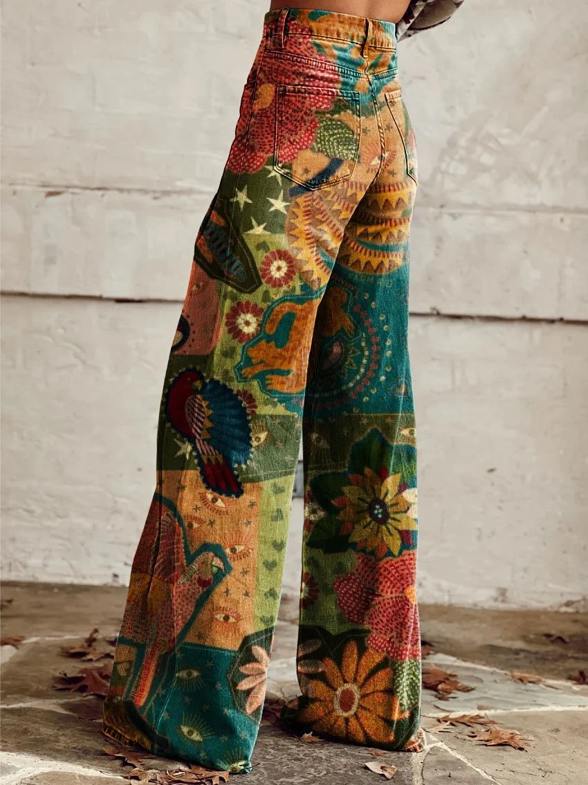 The Wildflower | Super Wide-Leg Tropical Jungle Denim
